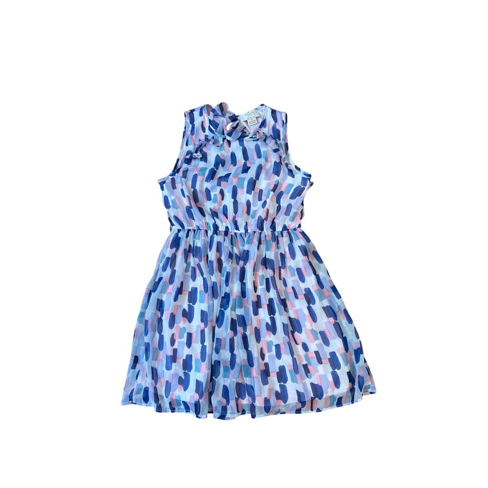 Kate Spade Chiffon Dress Kids Blue Pink Abstract Brushstroke Metallic SIZE 10